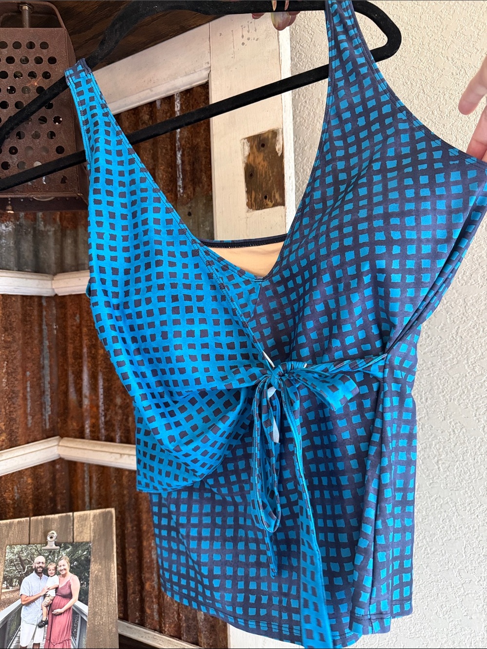 summersalt Teal and Black Grid Tank with Light Blue Lining